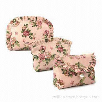 8oz Printed Cotton Canvas Cosmetic Bag with 190T Lining and Beautiful Frill
